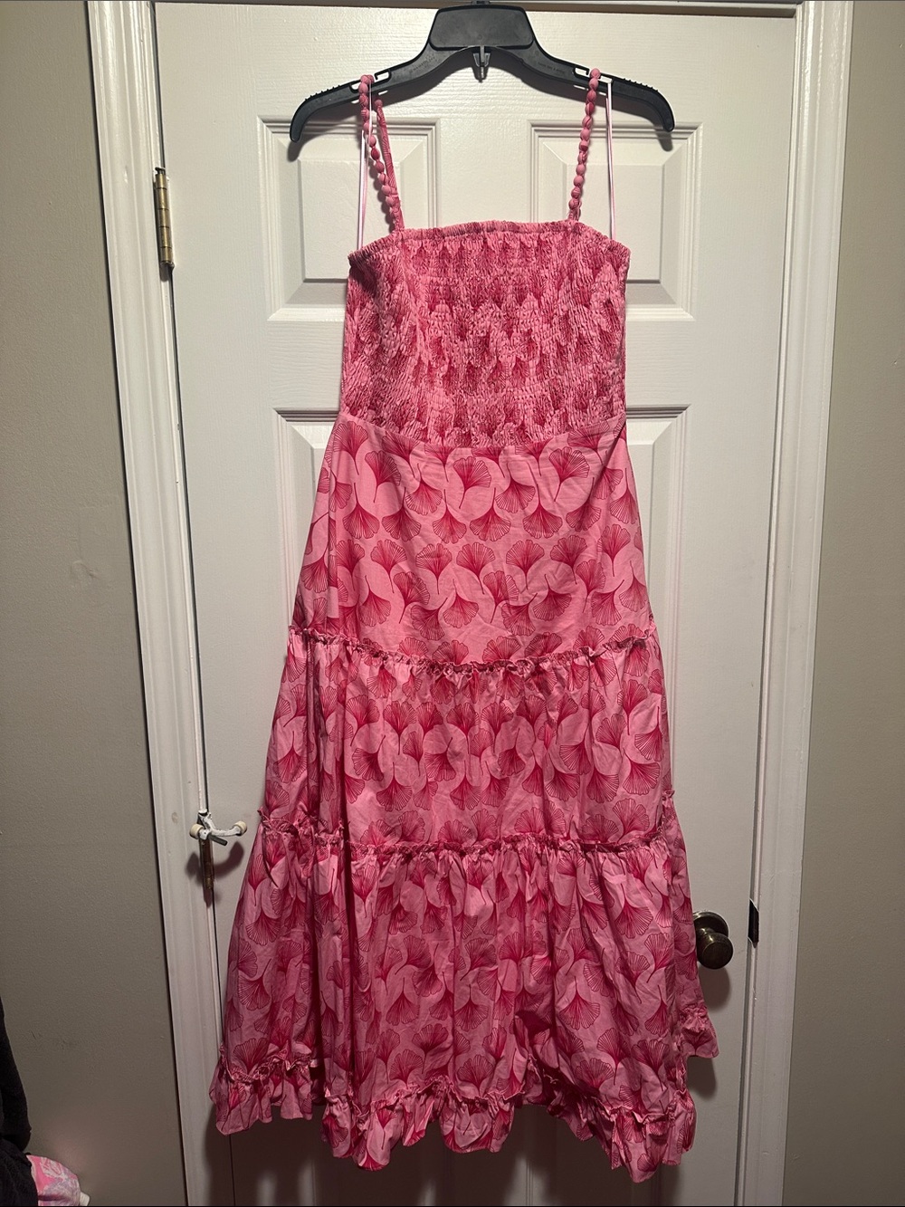 Girls Pink Smocked Tiered Floral Maxi Dress with Spaghetti Straps